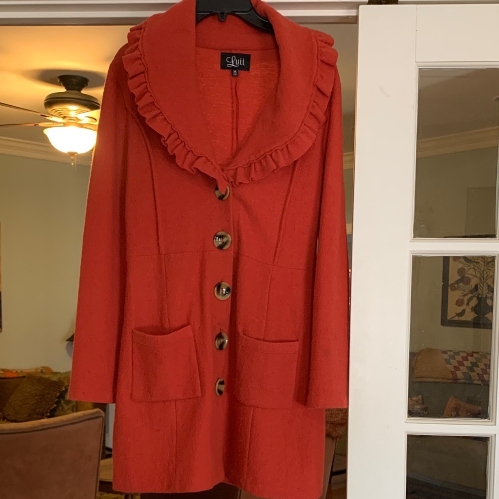 Luifi Coral Ruffle 100% Wool Cardigan